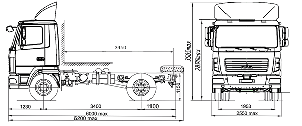 Шасси 4х2 МАЗ – 4381P2-440-000 (-001)  схема