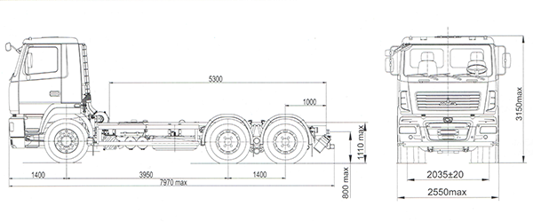 размерная схема шасси 6х4 МАЗ – 6312B5-455-012 МАЗ 6312B5-465-012
