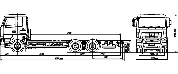 схема размеров шасси 6х4 МАЗ – 6312В9-8425-012