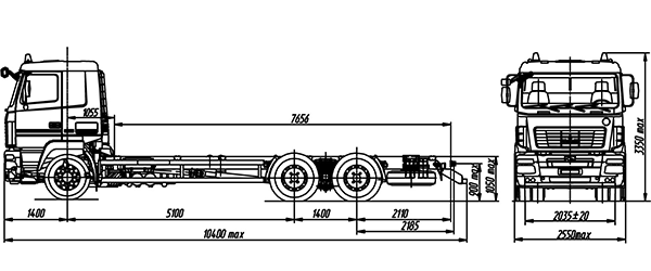 размерная схема шасси 6х4 МАЗ – 6312В5-8427-012