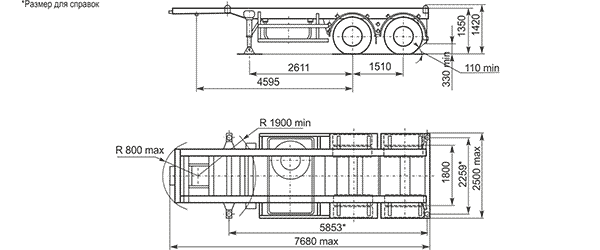 Схема размеров МАЗ 933060  полуприцеп для контейнеров