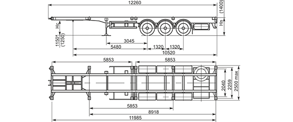 Схема размеров МАЗ 991900  полуприцеп для контейнеров