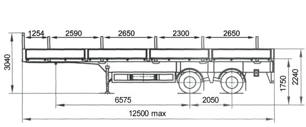размерная схема МАЗ –938660-044 p3 044 р3  прицеп бортовой