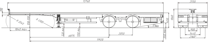 размерная схема МАЗ – 938662-1012 -1014 шасси полуприцепа