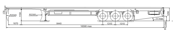 Схема размеров МАЗ 975870-1010 -1020 шасси