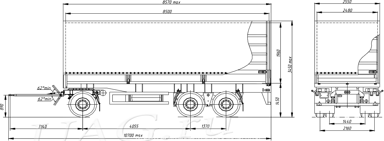 Прицеп тентовый размеры МАЗ-892620-3010 схема