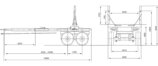 размерная схема МАЗ – 900800  шасси прицепа