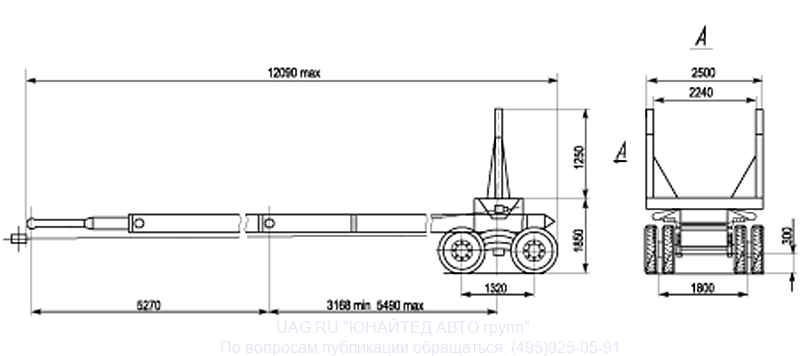 размерная схема МАЗ – 900810 012  шасси прицепа
