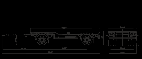 размерная схема шасси прицепа МАЗ – 837300-1010