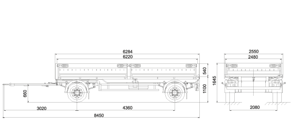 размерная схема бортового прицепа МАЗ – 837300-2012