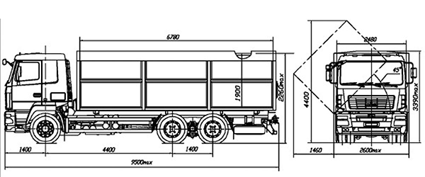 Самосвал зерновоз МАЗ-6501В9-8425-000 размерная схема