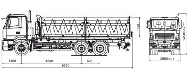 Самосвал зерновоз МАЗ 6501В9-471-031 размерная схема