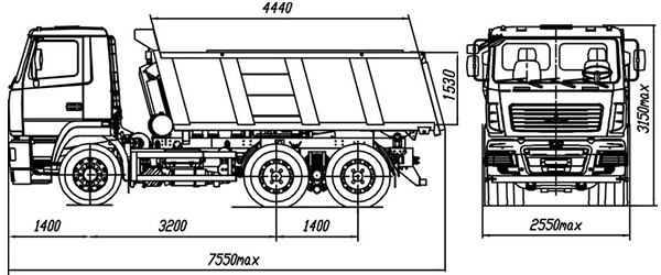 Самосвал МАЗ 6501H5-482-000 6х4 размерная схема