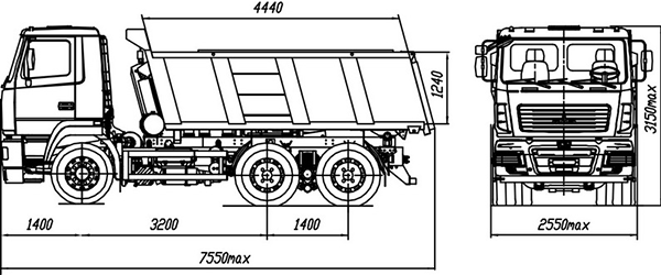 Самосвал МАЗ 6501H5-482-000 6х4 размерная схема