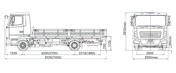грузовик МАЗ 4371W2-428-000  размеры 