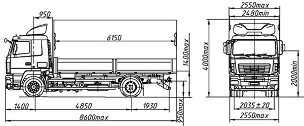 тентовый автомобиль МАЗ 5340B5 размеры схема