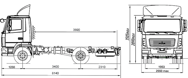 Шасси 4х2 МАЗ – 4381W2-440-000 (-001) схема