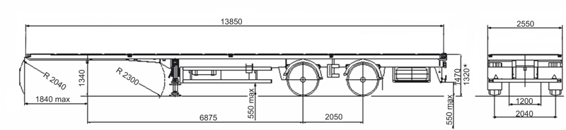 МАЗ 931010 - 1010, - 1011 схема размеров шасси полуприцепа