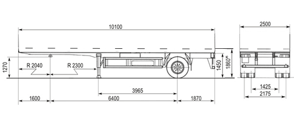 размерная схема шасси МАЗ – 938020 -1011 полуприцеп