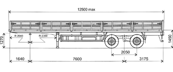 размерная схема МАЗ –938660-2110 полуприцеп бортовой контейнеровоз 