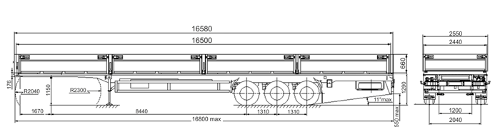Схема размеров МАЗ 975870-1020 полуприцеп