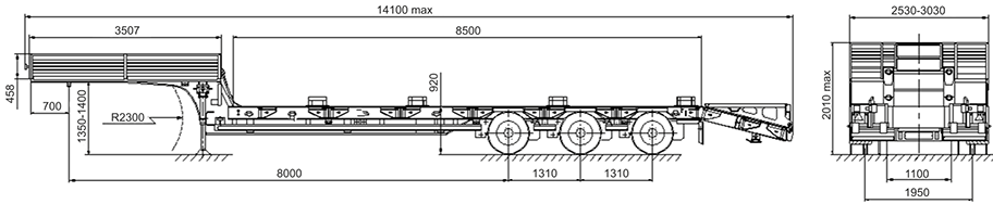 Схема размеров МАЗ 997700-011 полуприцеп тягач