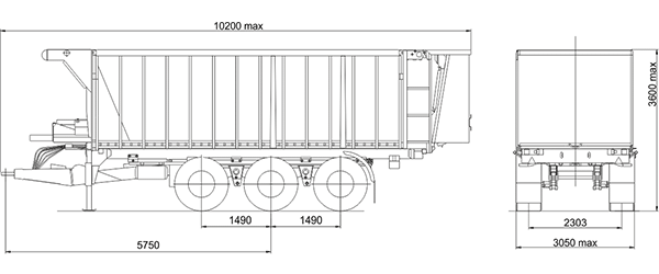 Схема размеров МАЗ 998500-010  полуприцеп для контейнеров