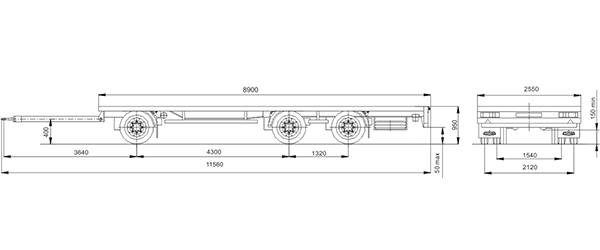 размерная схема бортового прицепа МАЗ – 870102-1010